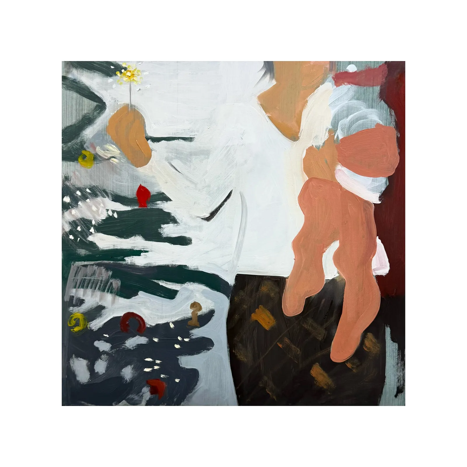 Image of Tights by Adriana Shportan, size: 35x35, made of oil on canvas, Painting medium, from London, part of the Moments series, priced at £450 Photo 1 of 4.