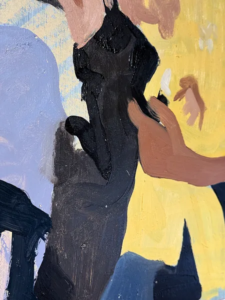 Image of Party by Adriana Shportan, size: 35x35, made of oil on canvas, Painting medium, from London, part of the Moments series, priced at £450 Photo 4 of 4.