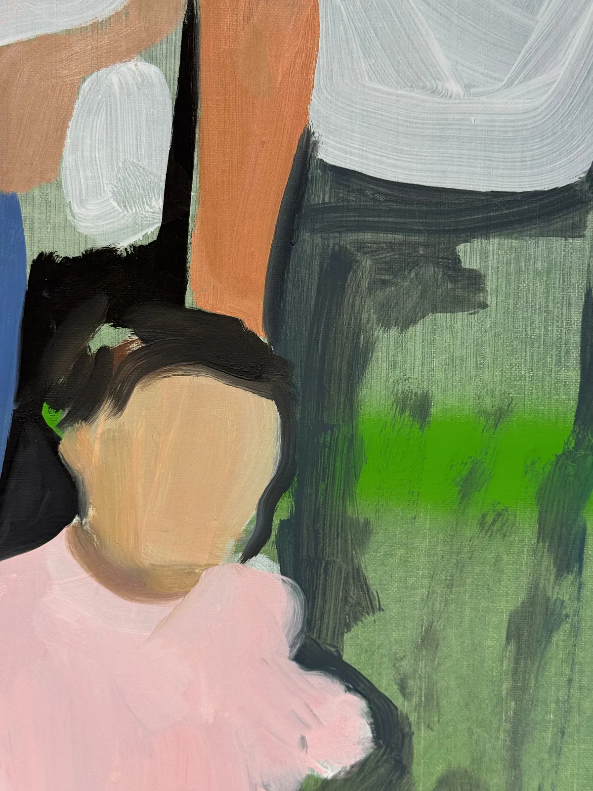 Image of Family portrait by Adriana Shportan, size: 35x35, made of oil on canvas, Painting medium, from London, part of the Moments series, priced at £450 Photo 2 of 4.