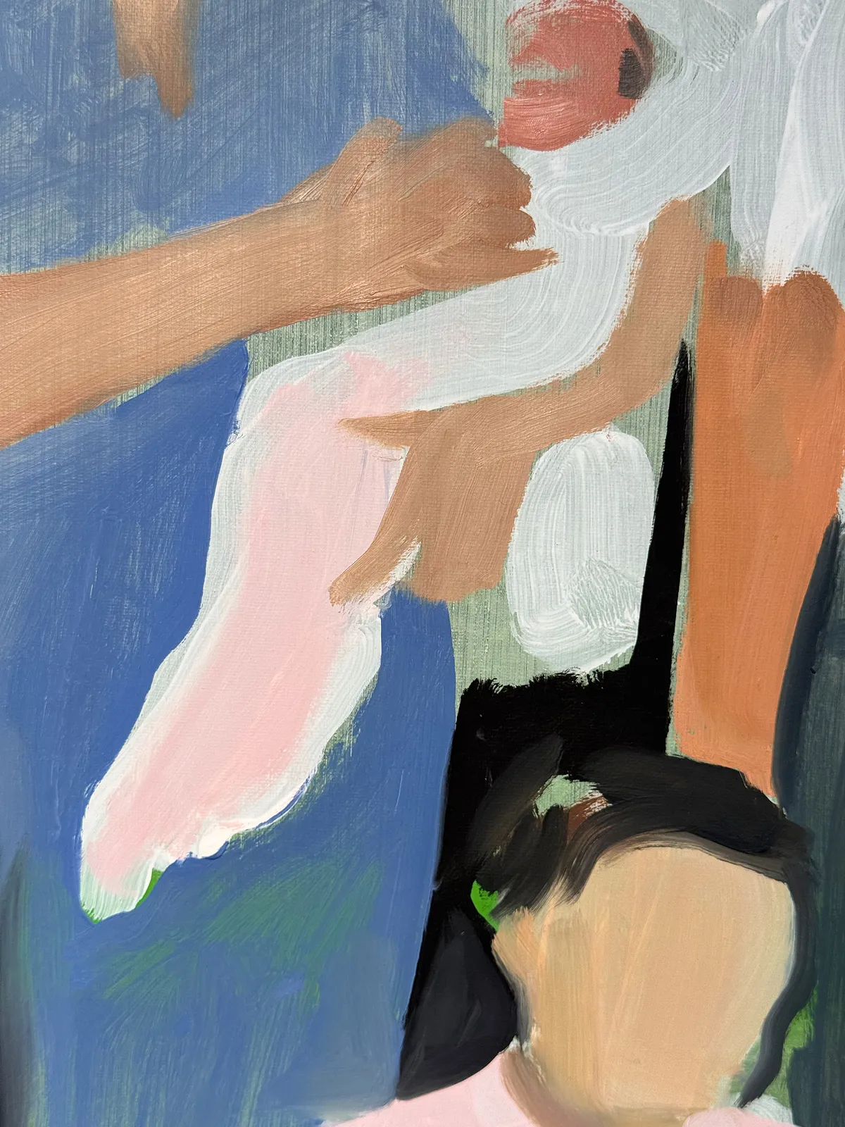 Image of Family portrait by Adriana Shportan, size: 35x35, made of oil on canvas, Painting medium, from London, part of the Moments series, priced at £450 Photo 3 of 4.