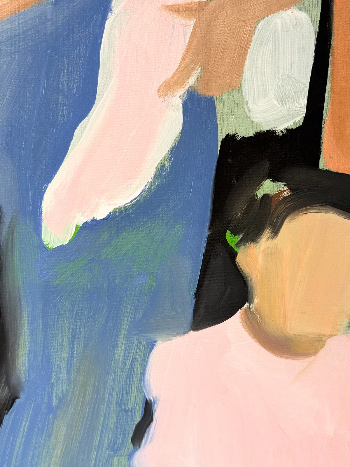 Image of Family portrait by Adriana Shportan, size: 35x35, made of oil on canvas, Painting medium, from London, part of the Moments series, priced at £450 Photo 4 of 4.