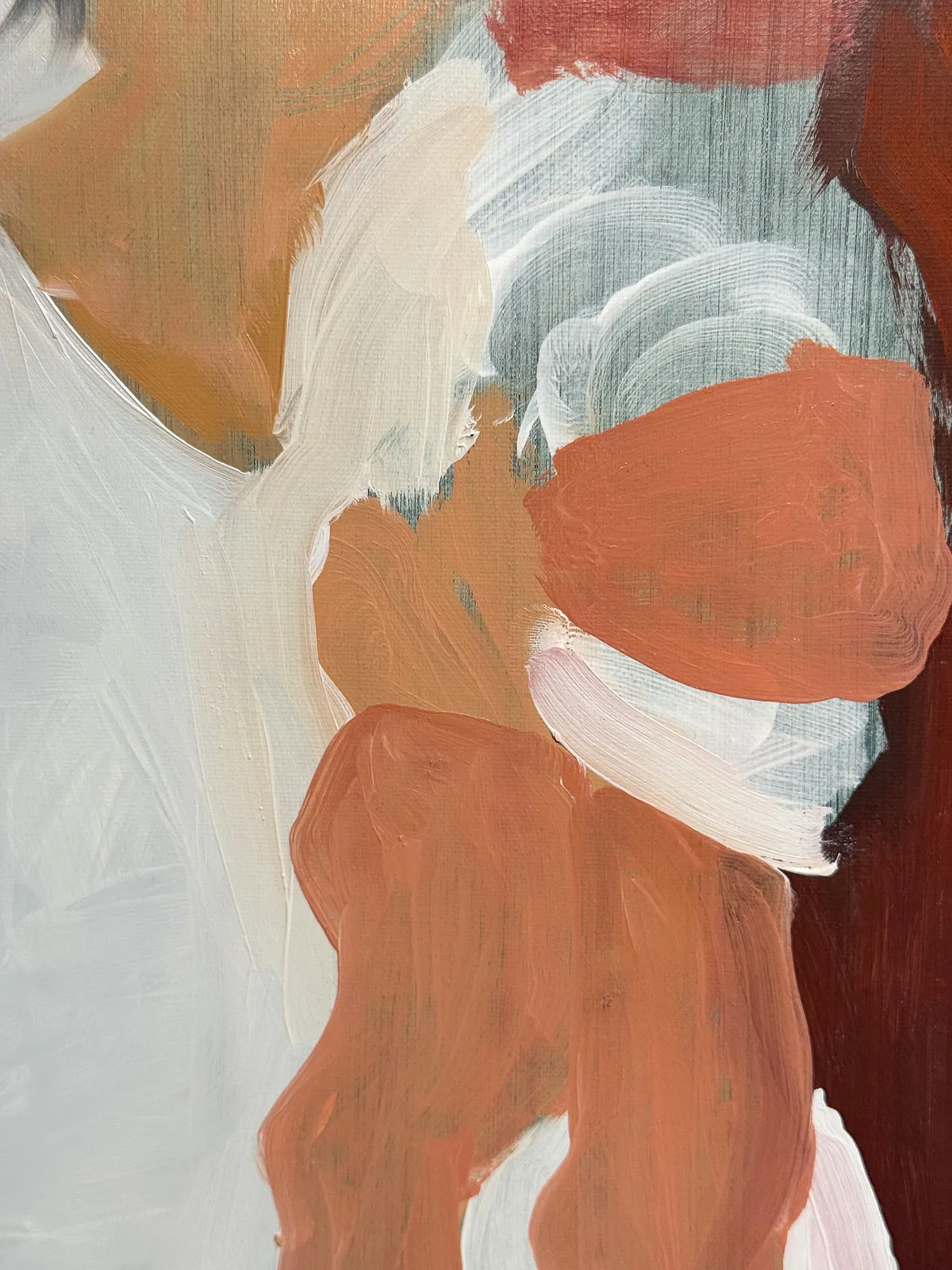 Image of Tights by Adriana Shportan, size: 35x35, made of oil on canvas, Painting medium, from London, part of the Moments series, priced at £450 Photo 3 of 4.