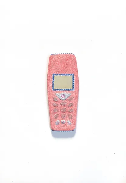 Image of Phones by Adriana Shportan, size: The average size of one phone 10 cm × 5 cm × 1.5 cm, made of wooden blocks, acrylic paint, and found/recycled materials;, Installation medium, from London, part of the “When It Is Our Turn to Be Adults” series Photo 15 of 17.