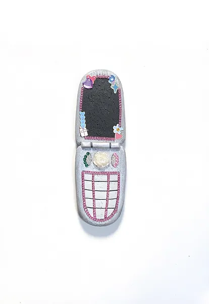 Image of Phones by Adriana Shportan, size: The average size of one phone 10 cm × 5 cm × 1.5 cm, made of wooden blocks, acrylic paint, and found/recycled materials;, Installation medium, from London, part of the “When It Is Our Turn to Be Adults” series Photo 11 of 17.