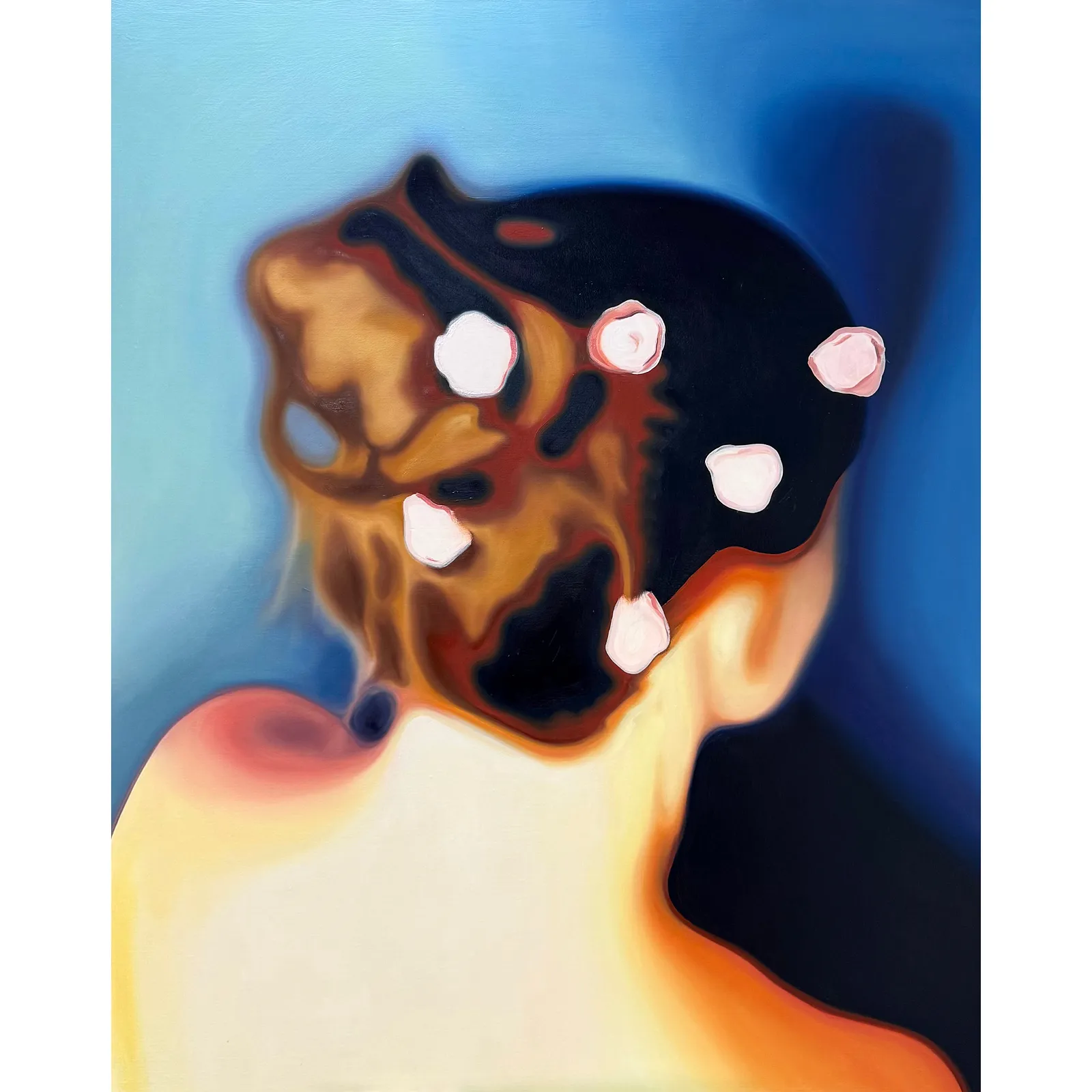 Image of CAMOUFLAGE by Adriana Shportan, size: 160x120, made of oil on canvas, Painting medium, from London, part of the Blue series, priced at £4000 Photo 1 of 3.