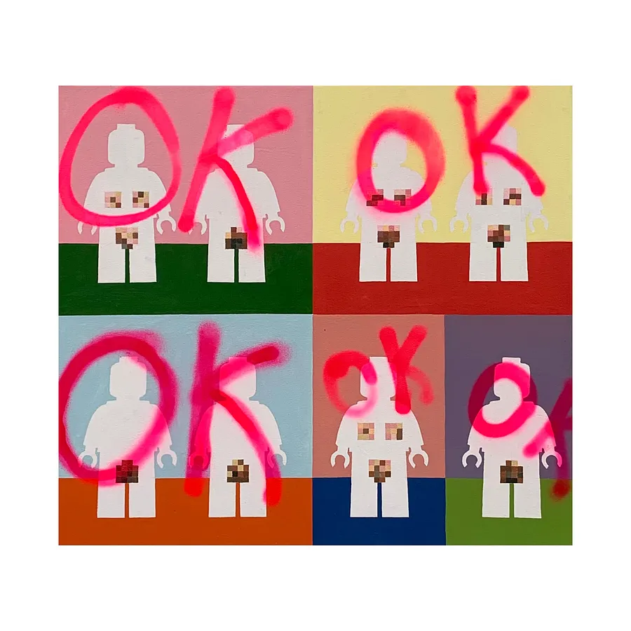 Image of Lego lovers  by Adriana Shportan, size: 94x64cm, made of oil on canvas, Painting medium, from London, priced at £1000