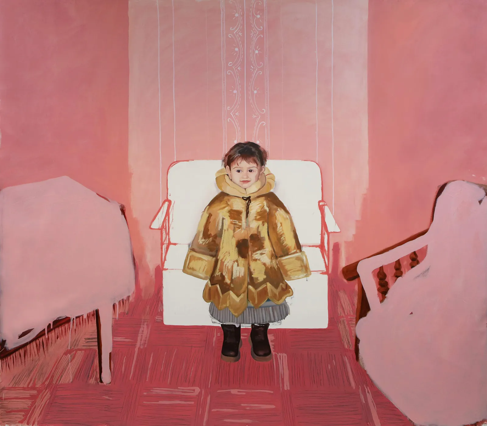 Image of Nova Hata  by Adriana Shportan, size: 190x215cm, made of oil on canvas, Painting medium, from London, part of the “When It Is Our Turn to Be Adults” series, priced at £4500 Photo 1 of 3.