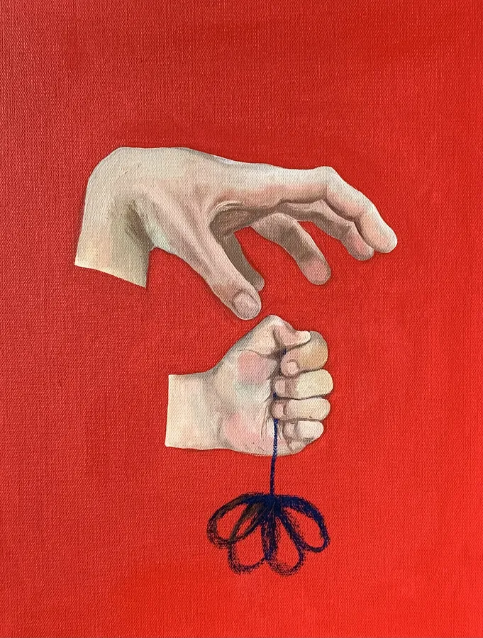 Image of Aggression by Adriana Shportan, size: 30x40, made of oil on canvas, Painting medium, from London, part of the Hands series, priced at £200