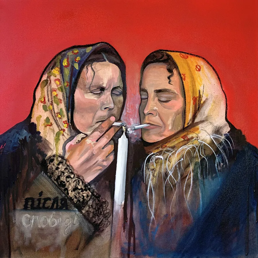 Image of Hutsulky 1936 by Adriana Shportan, size: 60x60, made of oil on canvas, Painting medium, from London