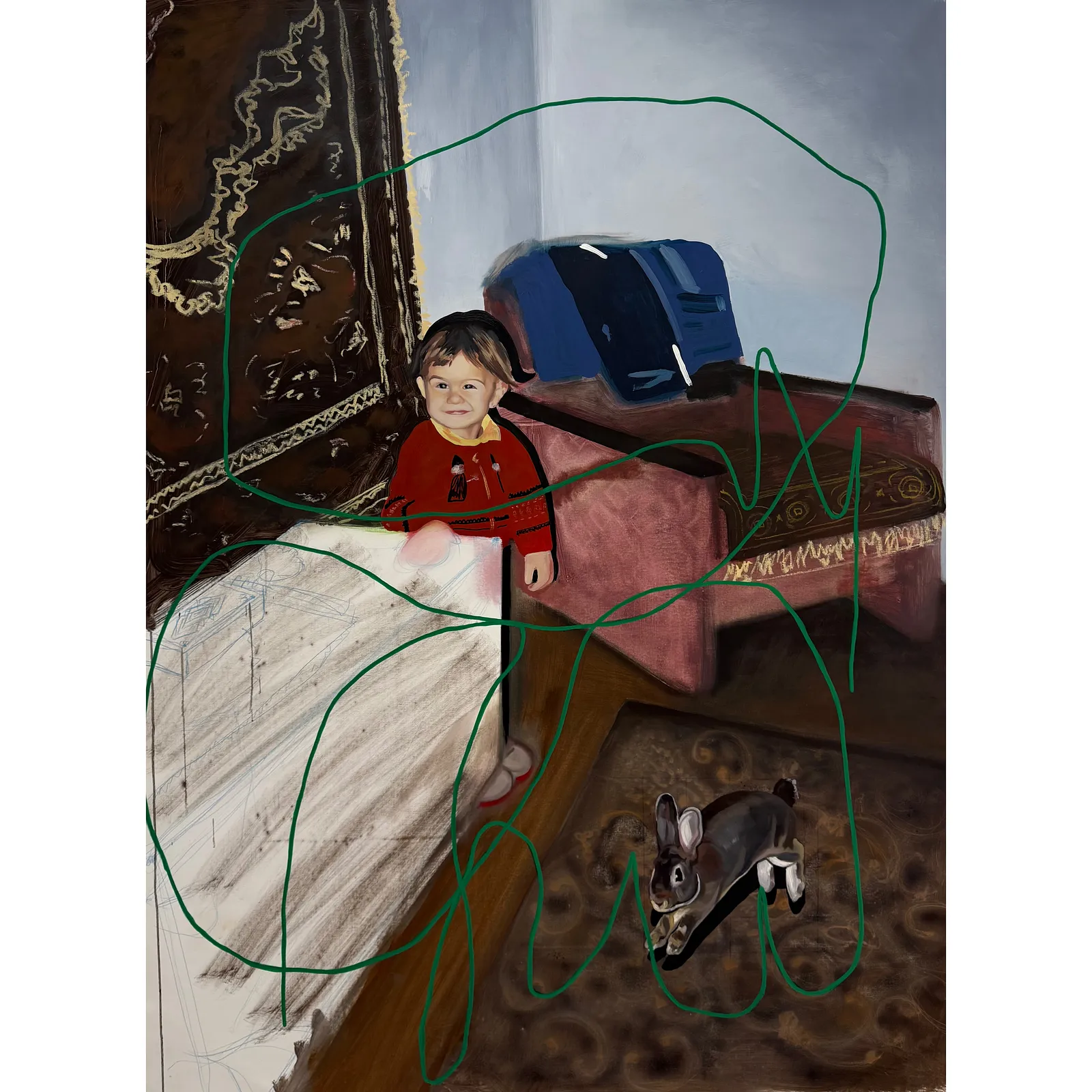 Image of Hide and seek by Adriana Shportan, size: 160x110, made of oil, acrylic, spray on canvas, from London, priced at £2500 Photo 1 of 6.