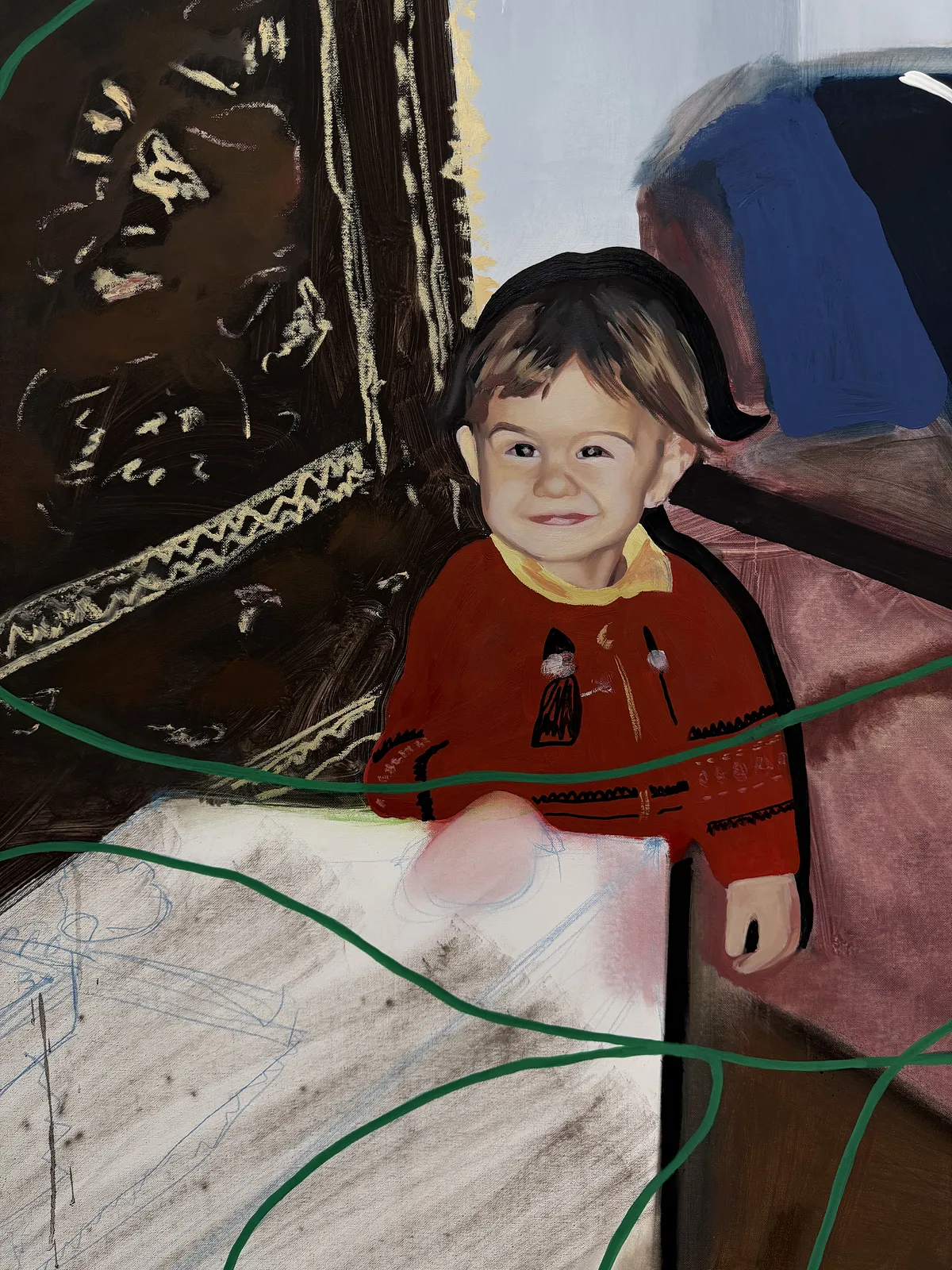 Image of Hide and seek by Adriana Shportan, size: 160x110, made of oil, acrylic, spray on canvas, from London, priced at £2500 Photo 3 of 6.
