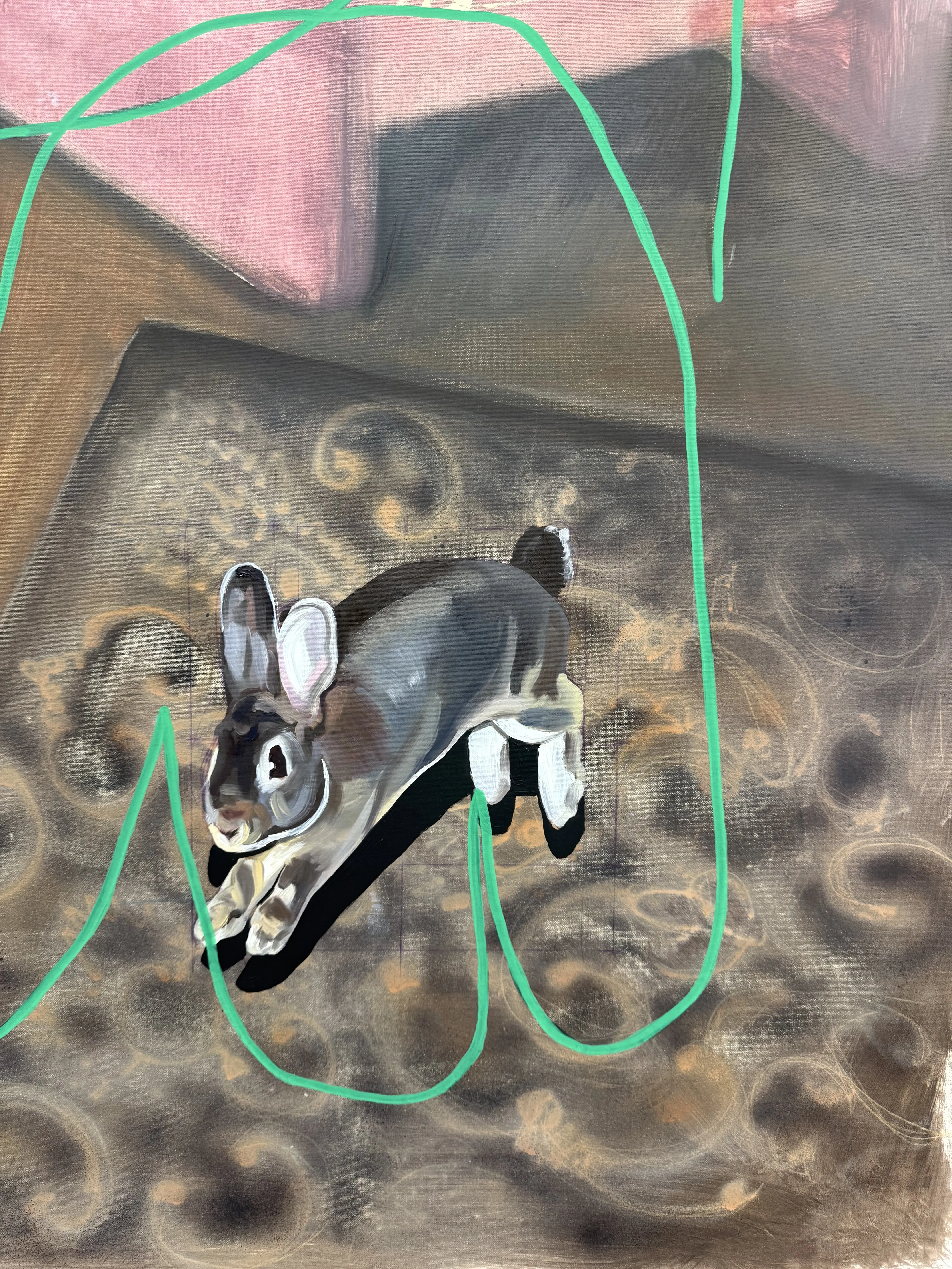 Image of Hide and seek by Adriana Shportan, size: 157x115, made of oil, acrylic, spray on canvas, from London, priced at £2500 Photo 4 of 6.