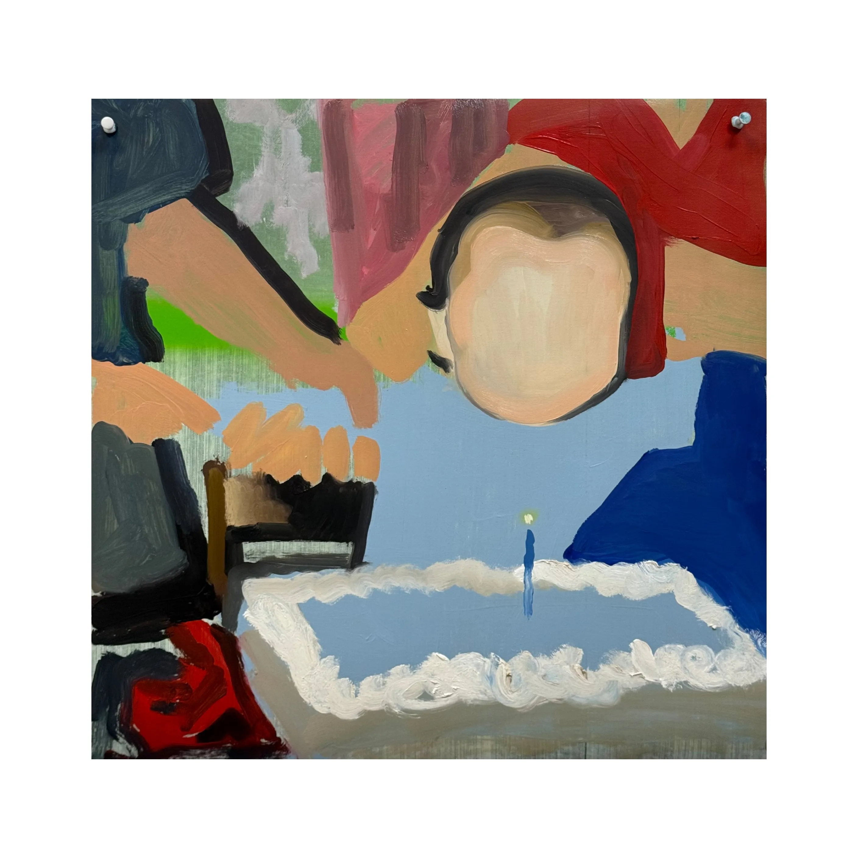 Image of One of by Adriana Shportan, size: 35x35, made of oil on canvas, Painting medium, from London, part of the Moments series, priced at £450 Photo 1 of 2.