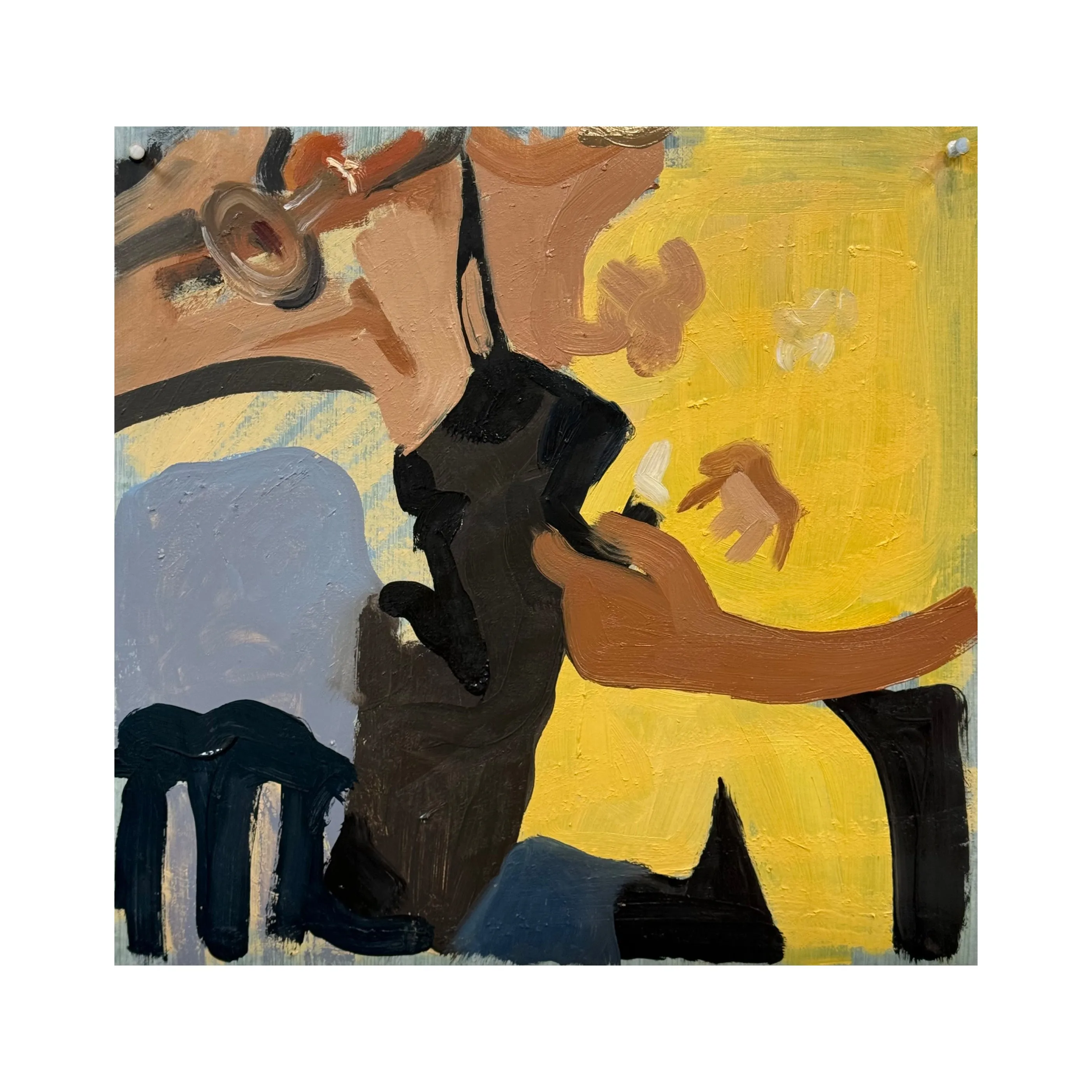 Image of Party by Adriana Shportan, size: 35x35, made of oil on canvas, Painting medium, from London, part of the Moments series, priced at £450 Photo 1 of 2.