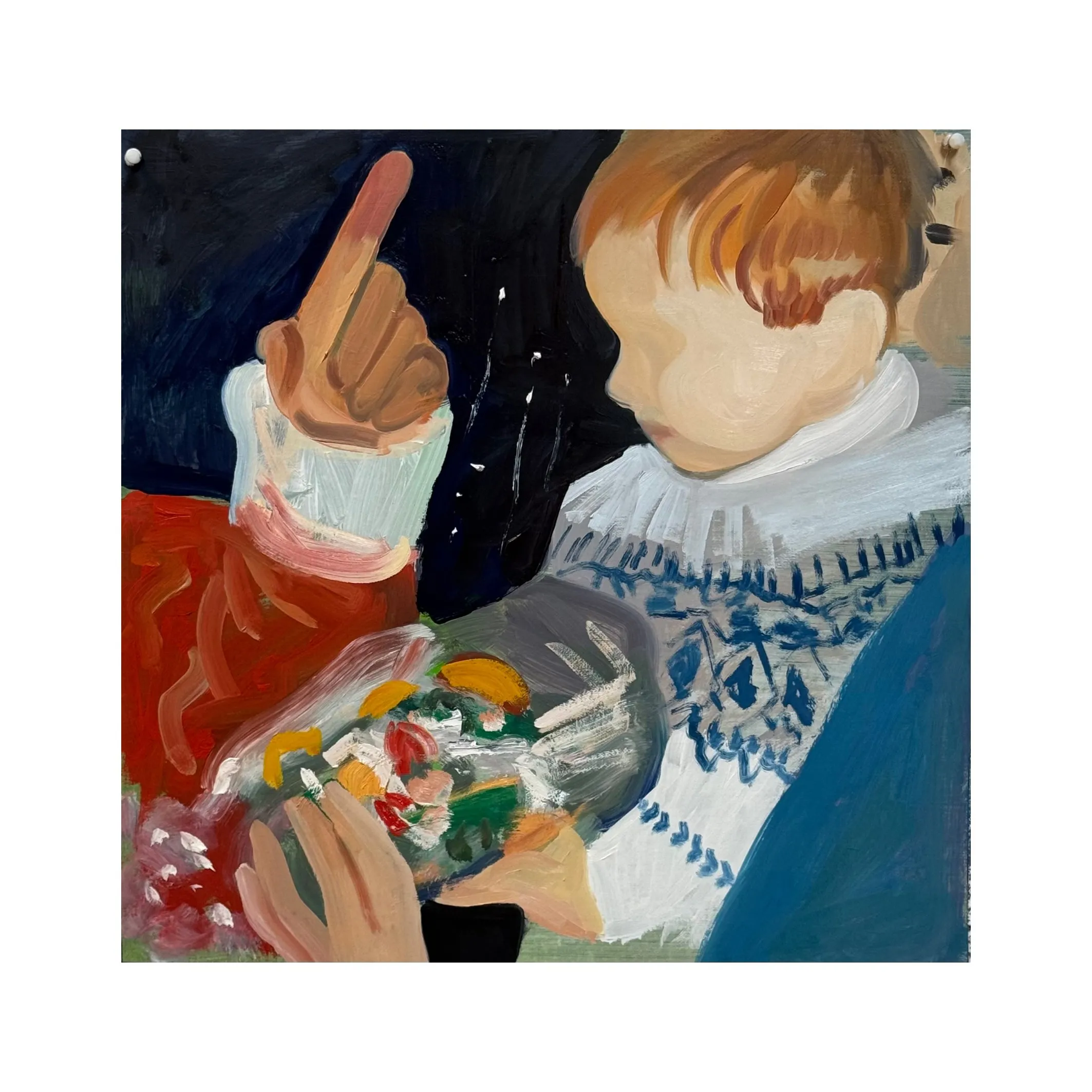 Image of Yes, but by Adriana Shportan, size: 35x35, made of oil on canvas, Painting medium, from London, part of the Moments series, priced at £450 Photo 1 of 2.