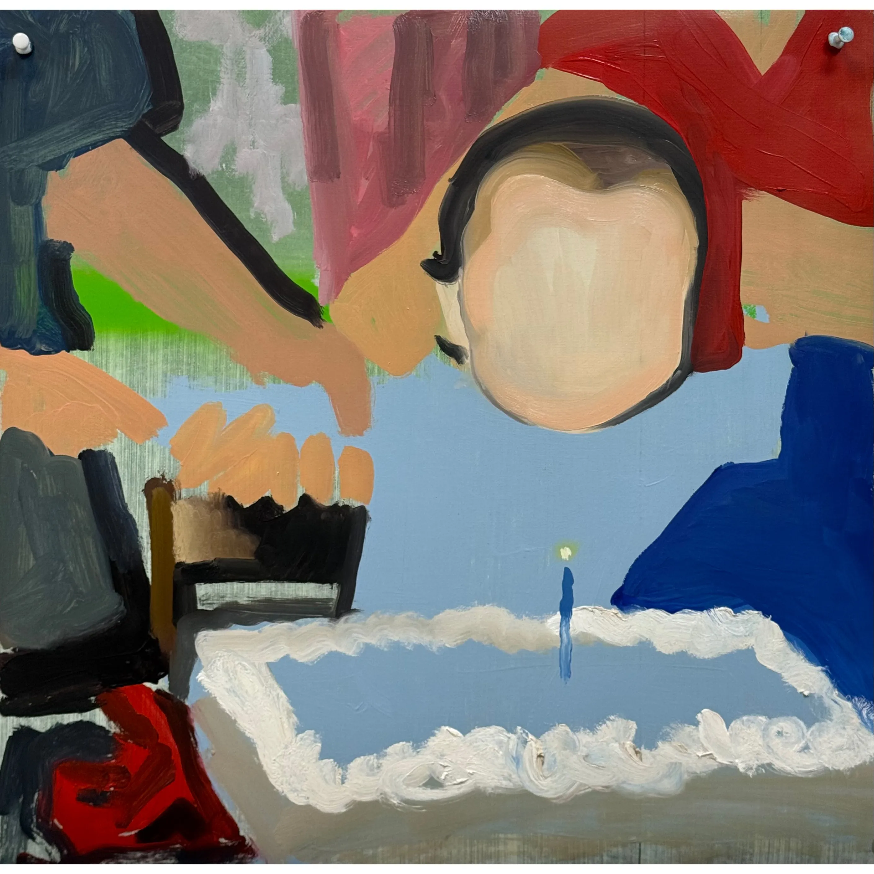 Image of One of by Adriana Shportan, size: 35x35, made of oil on canvas, Painting medium, from London, part of the Moments series, priced at £450 Photo 2 of 2.