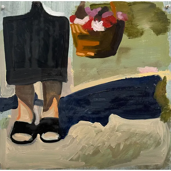 Image of "Spasa" by Adriana Shportan, size: 35x35, made of oil on canvas, Painting medium, from London, part of the Moments series, priced at £450 Photo 2 of 2.