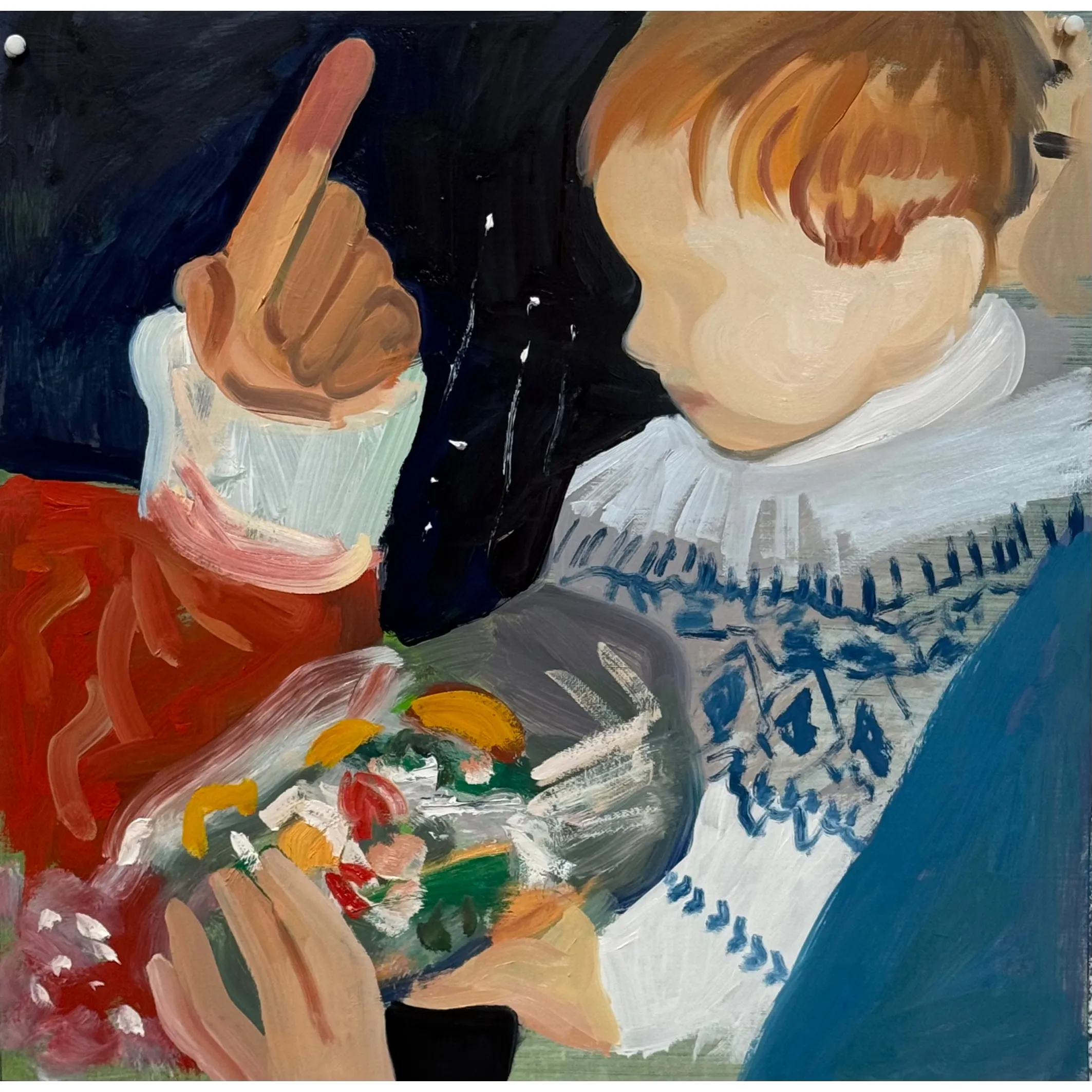 Image of Yes, but by Adriana Shportan, size: 35x35, made of oil on canvas, Painting medium, from London, part of the Moments series, priced at £450 Photo 2 of 2.