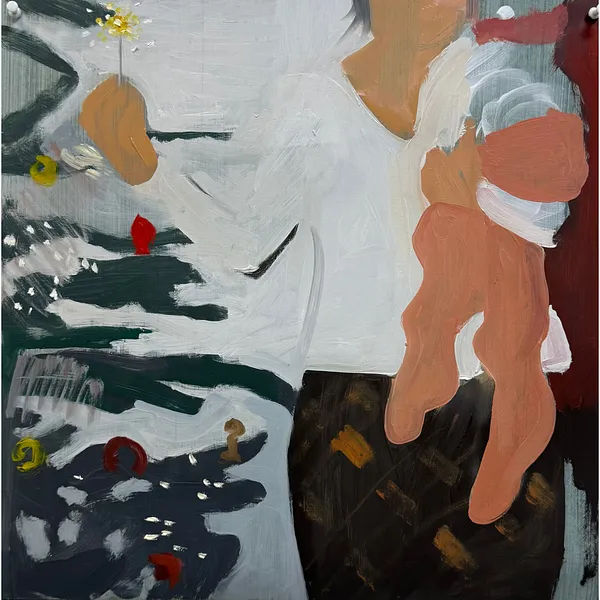 Image of Tights by Adriana Shportan, size: 35x35, made of oil on canvas, Painting medium, from London, part of the Moments series, priced at £450 Photo 2 of 2.